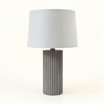 Pine Arc Table Lamp With A Plain Fabric Shade - Gray (synthetic illustration; no displayed measurements)