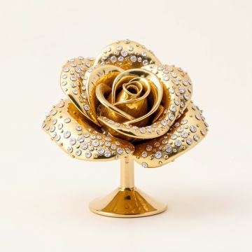 24K Gold Plated Crystal Studded 10 Piece Rose Sculpture (synthetic illustration; no displayed measurements)