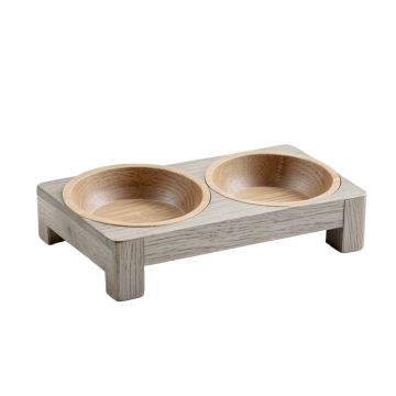 Lake Bridge Pet Feeding Stand With Two Plain Empty Bowls - Gray