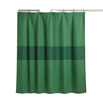 Aspen Arc Shower Curtain Hanging Flat From A Plain Rod