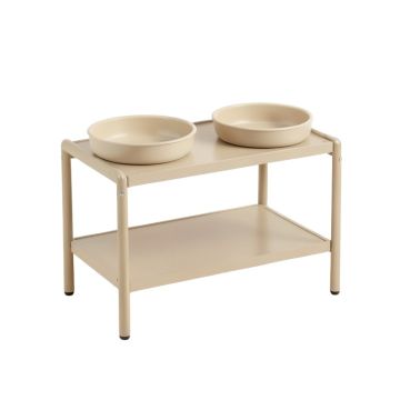 Fern Branch Pet Feeding Stand With Two Plain Empty Bowls - Beige