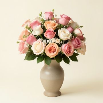 18 Heads Roses Floral Arrangement And Centerpiece In Vase (synthetic illustration; no displayed measurements)