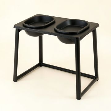 Meadow Crest Pet Feeding Stand With Two Plain Empty Bowls - Black (synthetic illustration; no displayed measurements)