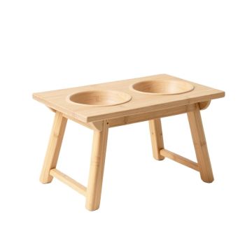 Laurel Falls Pet Feeding Stand With Two Plain Empty Bowls - Beige