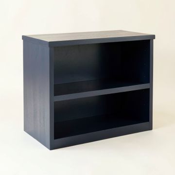 Oak Arc Low Bookcase - Navy (synthetic illustration; no displayed measurements)