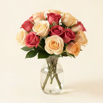 Roses Floral Arrangement In Glass Vase (synthetic illustration; no displayed measurements)