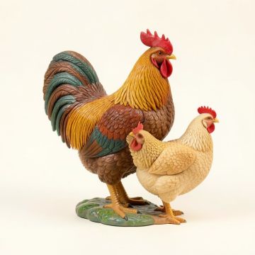 Happy Rooster And Hen Family Figurine (synthetic illustration; no displayed measurements)