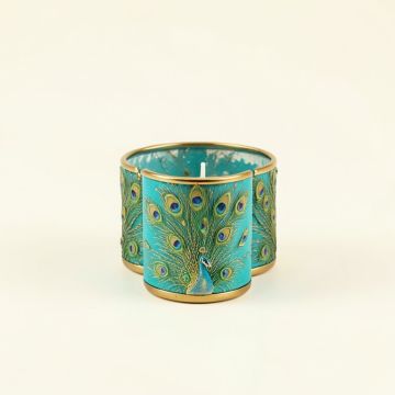 Peacock Inspired Trio Small Iron Votive Holder (synthetic illustration; no displayed measurements)