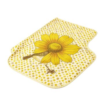 Little Bird With A Giant Flower On A Dotted Background Retro Inspired Print Multicolor Kitchen Mat