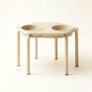 Birch Bend Pet Feeding Stand With Two Plain Empty Bowls - Beige (synthetic illustration; no displayed measurements)