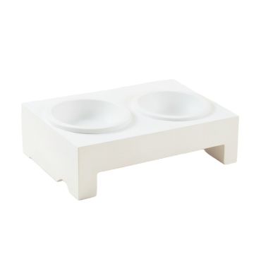 Reed Dale Pet Feeding Stand With Two Plain Empty Bowls - White