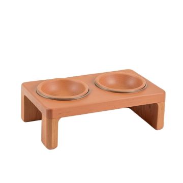 Glen Dell Pet Feeding Stand With Two Plain Empty Bowls - Terracotta