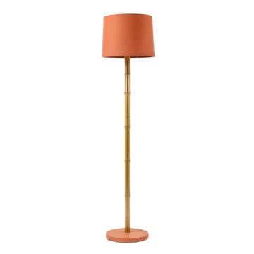 Pine Arc Floor Lamp With A Plain Fabric Shade - Terracotta