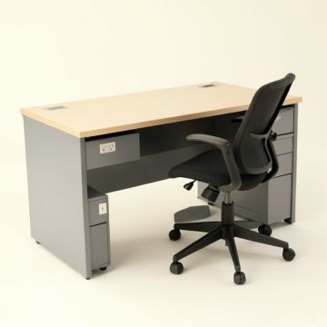 Desk With Built In Outlets And Chair Set (synthetic illustration; no displayed measurements)