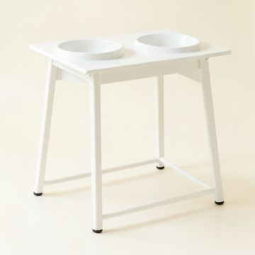 Cove Bridge Pet Feeding Stand With Two Plain Empty Bowls - White (synthetic illustration; no displayed measurements)