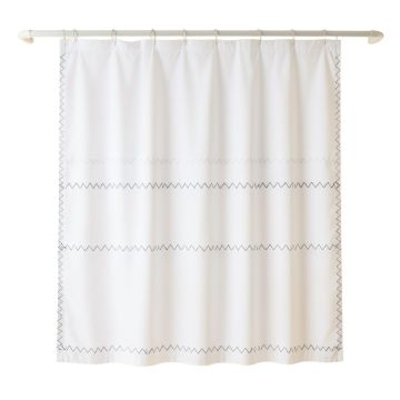 Ridge Crossing Shower Curtain Hanging Flat From A Plain Rod - White