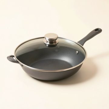 Ayesha Home Collection Deep Frying Pan With Helper Handle And Lid , 12-Inch (synthetic illustration; no displayed measurements)
