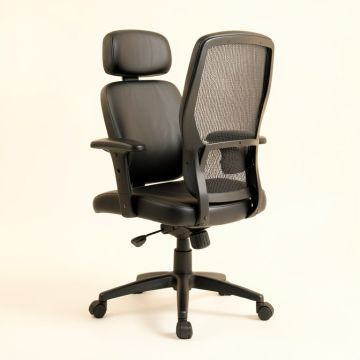 Mid-Back Black Leathersoft And Mesh Swivel Task Office Chair (synthetic illustration; no displayed measurements)