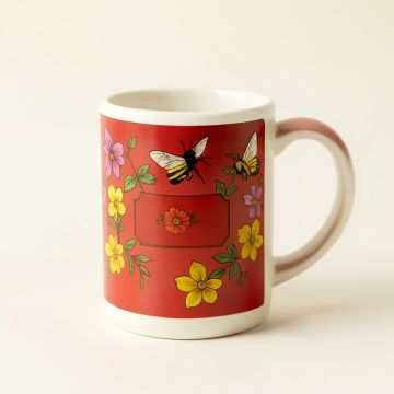 African American Bumble Bee Fairy And Honey Pot Floral Coffee Mug (synthetic illustration; no displayed measurements)