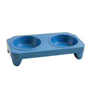 Brook Field Pet Feeding Stand With Two Plain Empty Bowls - Blue