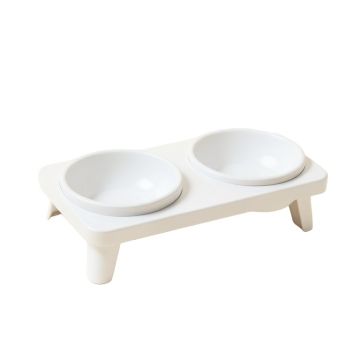 Field Brook Pet Feeding Stand With Two Plain Empty Bowls - White