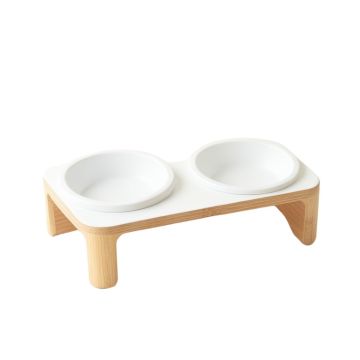 Brook Dell Pet Feeding Stand With Two Plain Empty Bowls - White