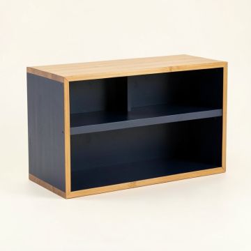 Clay Arc Low Bookcase - Navy (synthetic illustration; no displayed measurements)