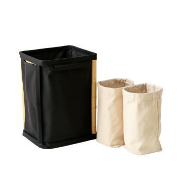 Cedar Branch Laundry Sorting Station With Plain Removable Bags - Black