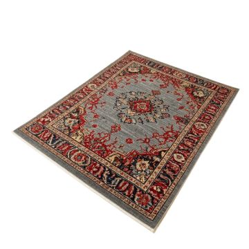 Oriental Machiine Made Power Loom Wool And Polyester Gray/Red/Blue Area Rug