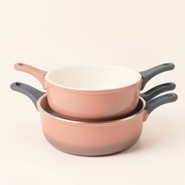 Ayesha Home Collection Porcelain Enamel Nonstick Skillet Twin Pack With Silicone Handle Sleeves (synthetic illustration; no displayed measurements)