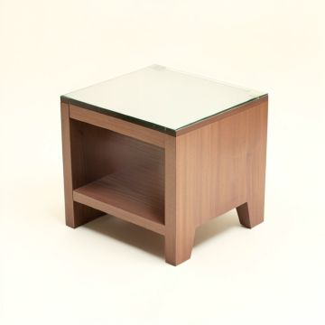 Goodspeed Record Glass Top 4 Legs End Table With Storage (synthetic illustration; no displayed measurements)