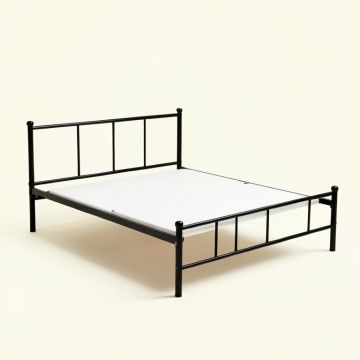 Metal And Wood Bed Frame With Headboard And Footboard (synthetic illustration; no displayed measurements)