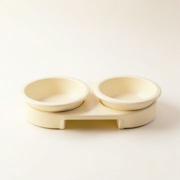 Bay Edge Pet Feeding Stand With Two Plain Empty Bowls - Ivory (synthetic illustration; no displayed measurements)