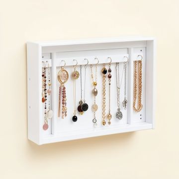 White Jewelry Organizer With Removable Bracelet Rod From Wooden Wall Mounted Holder (synthetic illustration; no displayed measurements)