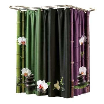 Spa Asian Relaxation With Zen Massage Stones Orchid And Bamboo Shower Curtain Set