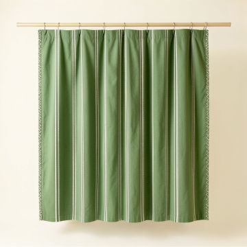 Cedar Edge Shower Curtain Hanging Flat From A Plain Rod - Green (synthetic illustration; no displayed measurements)