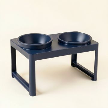 Vale Dell Pet Feeding Stand With Two Plain Empty Bowls - Navy (synthetic illustration; no displayed measurements)