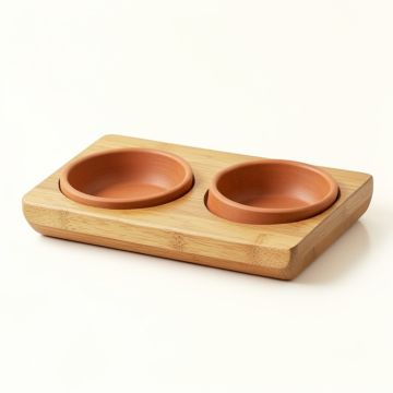 Birch Arc Pet Feeding Stand With Two Plain Empty Bowls (synthetic illustration; no displayed measurements)