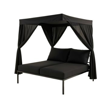 Arlmont & Co. Outdoor Lounge Bed With Canopy And Pillows Black