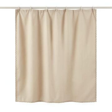 Spruce Dale Shower Curtain Hanging Flat From A Plain Rod - Beige (synthetic illustration; no displayed measurements)
