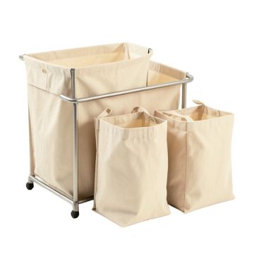 Slate Arc Laundry Sorting Station With Plain Removable Bags - Beige