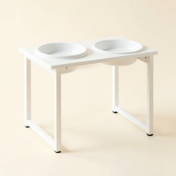 Linden Arc Pet Feeding Stand With Two Plain Empty Bowls (synthetic illustration; no displayed measurements)