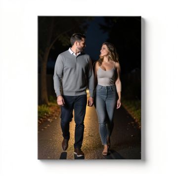 Couple Walking In Night Lights - Print (synthetic illustration; no displayed measurements)