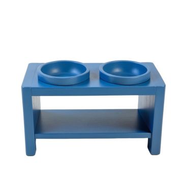 Flint Edge Pet Feeding Stand With Two Plain Empty Bowls - Blue