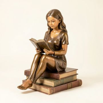 Girl Sitting On Books And Reading Statue (synthetic illustration; no displayed measurements)