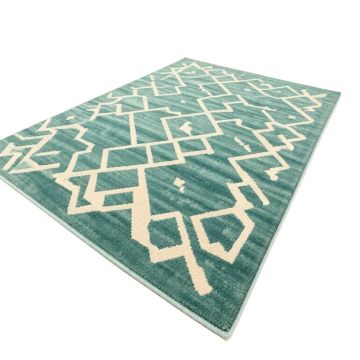 Geometric Teal/Ivory Outdoor Rug
