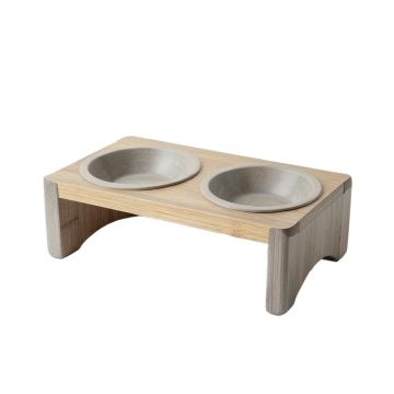 Rowan Bend Pet Feeding Stand With Two Plain Empty Bowls - Gray