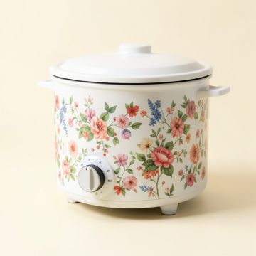 Narita 5.5 Qt . Electric Floral Patterned Slow Cooker (synthetic illustration; no displayed measurements)