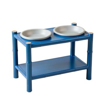 Moss Edge Pet Feeding Stand With Two Plain Empty Bowls - Blue