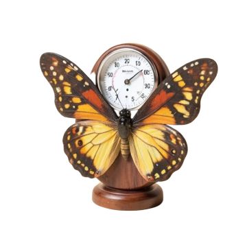 Mosaic Butterfly Poly Resin Clock With Thermometer
